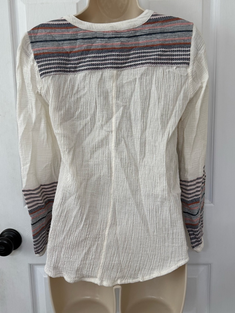 Liverpool Los Angeles Cream Boho Stripe Button Front Peasant Blouse XS - Picture 3 of 14